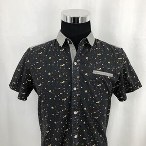 SSLR Mens Collection Vogue Life Splatter Short Sleeve Button Up Shirt Medium